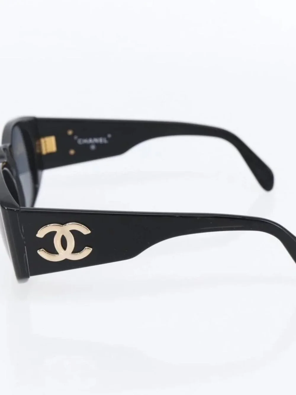 CHANEL COCO Mark Sunglasses plastic Black CC Auth 151144